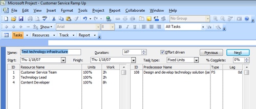 This Task Form shows fundamental information about the task, along with information about assigned resources and predecessor tasks.