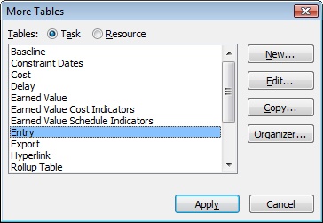 The More Tables dialog box contains the full list of built-in tables.