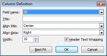 You can also open the Column Definition dialog box by clicking a column heading and then pressing the Insert key.