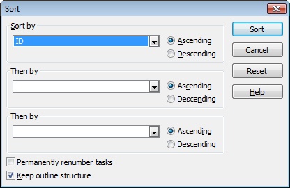 Use the Sort dialog box to choose the fields you want to sort by.