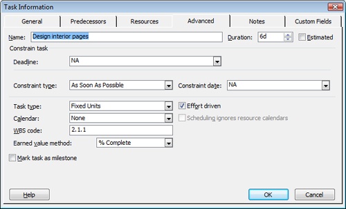 You can set constraints on the Advanced tab of the Task Information dialog box, in addition to deadlines, milestones, and task calendars.