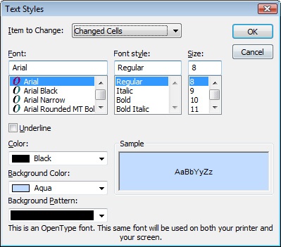 Change the color and pattern for change highlighting in a task sheet view using the Text Styles dialog box.