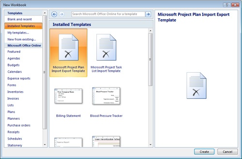 Two templates are available in Excel to facilitate entering information in Microsoft Project.