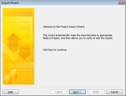 The Import Wizard helps you import the resource information from your Excel workbook into your project plan.