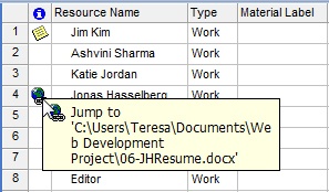 Position your mouse pointer over the Hyperlink indicator to read the link. Click the indicator to jump to the link’s location.