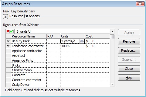 Use the standard time period abbreviations (h, d, w, and so on) to specify the quantity per time period for a material resource with a variable consumption rate.