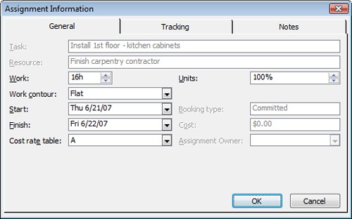 You can open the Assignment Information dialog box by double-clicking an assignment in the Task Usage or Resource Usage views.