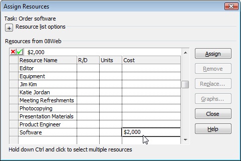 Enter the cost amount for this cost resource assigned to this particular task.