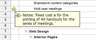 Rest your mouse pointer over the notes icon to read the note explaining details about the fixed cost.