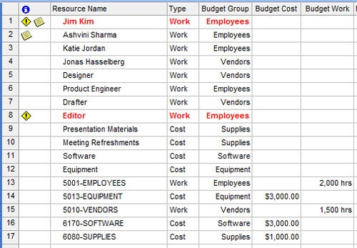 Specify the budget category for each resource you want to track against your budget—possibly all your resources.