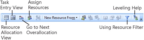 The Resource Management toolbar includes a variety of functions that help you work with your resources.