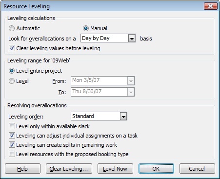 You can do a standard leveling operation using the defaults, or you can set your own options.