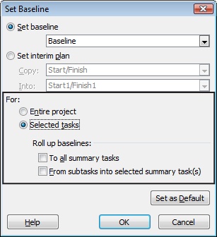 When you set a baseline for selected tasks, you can choose how to update the corresponding baseline data on summary tasks.