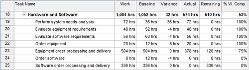 Use the Work table to update actual work on a task.