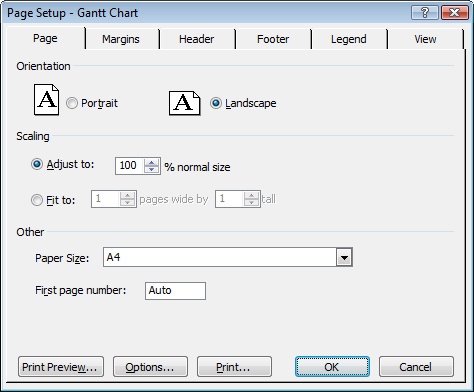 Use the Page Setup dialog box to set your margins, legend, headers, and more.