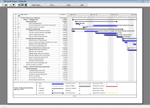 The Print Preview window shows the printable layout of the current view.