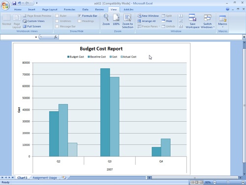 When you run an Excel report template, the resulting report is displayed in Excel.