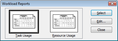 The Workload Reports dialog box shows the available reports in this category.