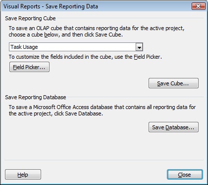 Use the Visual Reports – Save Reporting Data dialog box to save a customized OLAP cube.