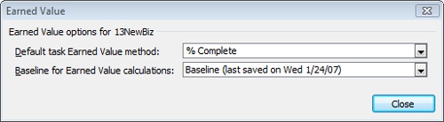 Specify which of 11 possible saved baselines should be used for the earned value calculations.