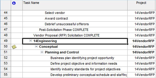 The tasks from the disconnected subproject remain in the project, but they no longer have a link to the source project file.