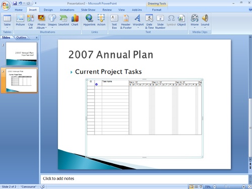 The new project is embedded in the target application, in this case PowerPoint.