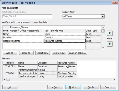 Work through the Export Wizard to define the project information to be made available to the target application.