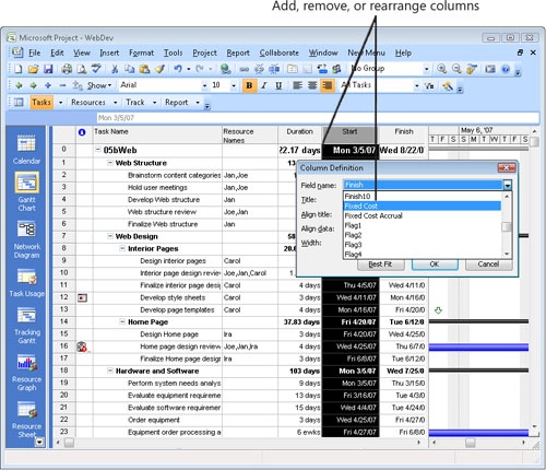 Insert columns in Microsoft Project so that the table columns match the order and type of the Excel data being copied and pasted.