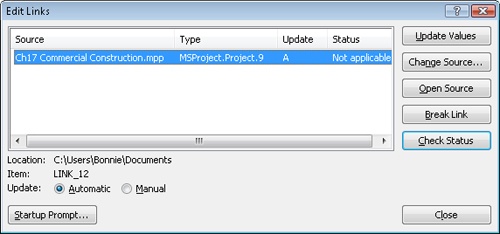 Use the Edit Links dialog box in Excel to review and update the links in the current workbook.