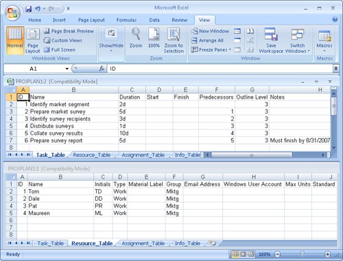 Use the Microsoft Project Plan Import Export Template to develop task, resource, and assignment information in Excel.