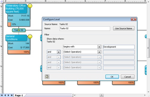 In the Configure Level dialog box, you can specify tests to filter the nodes that appear at a level of the diagram.