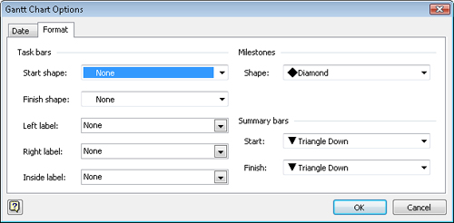 After you transfer the schedule information into a Visio Gantt Chart, you can set Visio Gantt Chart options to configure the appearance of the chart.