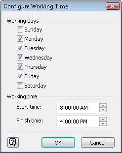 You can specify working days and times in the Configure Working Time dialog box.