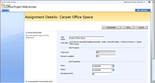 Team members use the Assignment Details page to review specifics about assigned tasks.