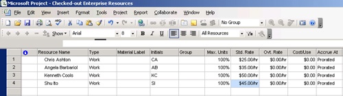 Enter resource names and associated information in Checked-Out Enterprise Resources.