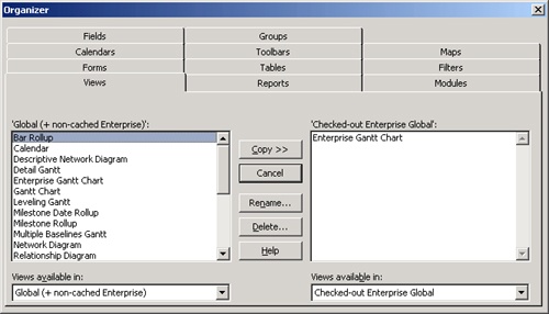 Copy customized elements from a project and the enterprise global.