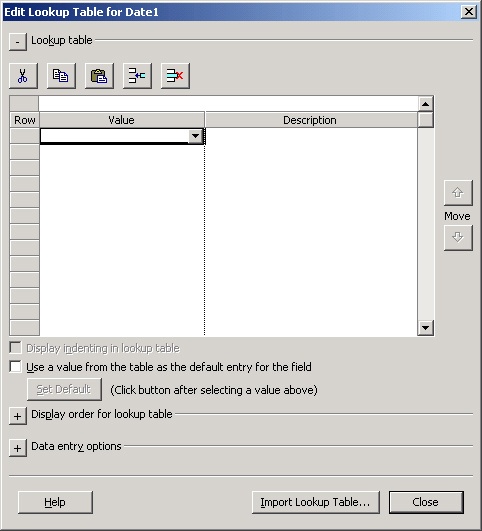 Use the Edit Lookup Table to define the items that should appear in a custom field’s drop-down list.