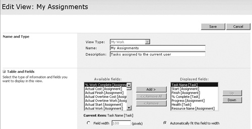 The details for the selected view appears on the Edit View page.