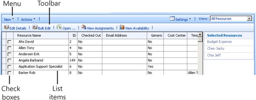 You use tables throughout Project Web Access to view and edit project-related information.