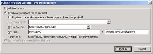 Use the Publish Project dialog box to make your project available to other enterprise users through Project Web Access.