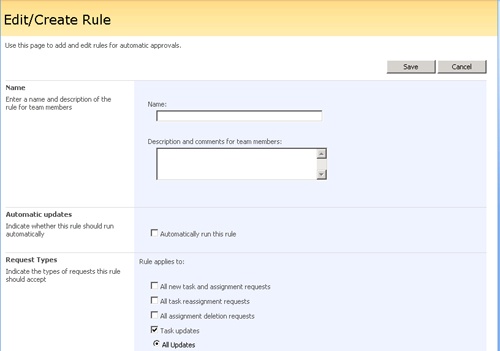 Specify the conditions under which updates can be automatically accepted.