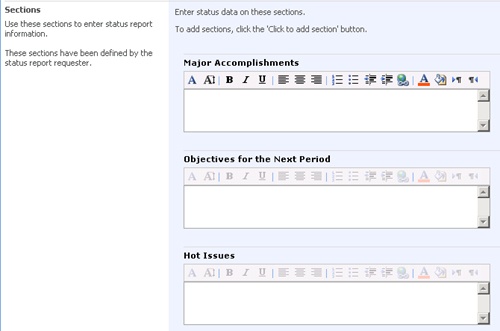 A box appears for each status report section you specified in your request.