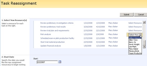 Use the Task Reassignment page to reassign tasks to other resources on the project