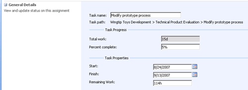 Enter actuals in the General Details section on the Assignment Details page.