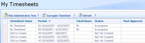 Timesheets for each of your organization’s reporting periods are listed on the My Timesheets page.