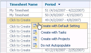 Timesheets for each of your organization’s reporting periods are listed on the My Timesheets page.