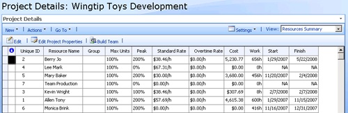 Apply a resource view to the Project Details page to see the resources on a specific project.