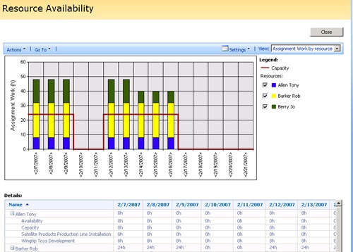 The assignments for the selected resources appear on the Resource Assignments page.