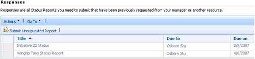 The table on the Status Reports page shows all your different status report requests, which manager receives them, and when the next one is due.