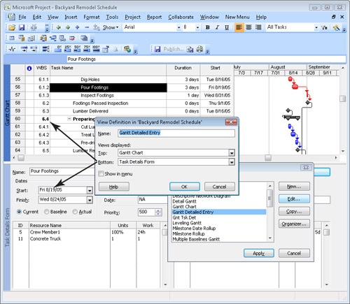 For combination views, you specify which single-pane views appear in the top and bottom panes.